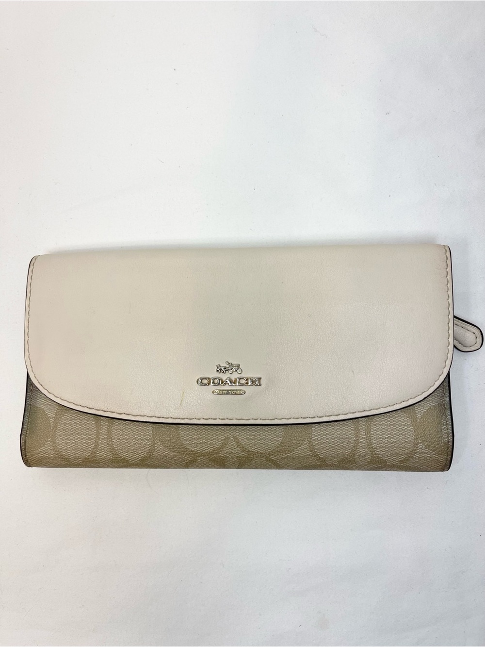 Coach Slim Envelope Snap Flap Wallet Black Signature Canvas with Leather Trim